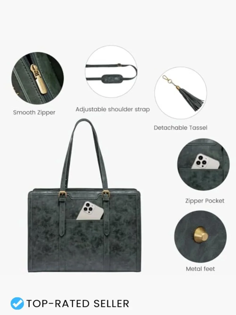 Vintage Leather Laptop Tote 15.6 inch Large Capacity Computer Bag with Clutch